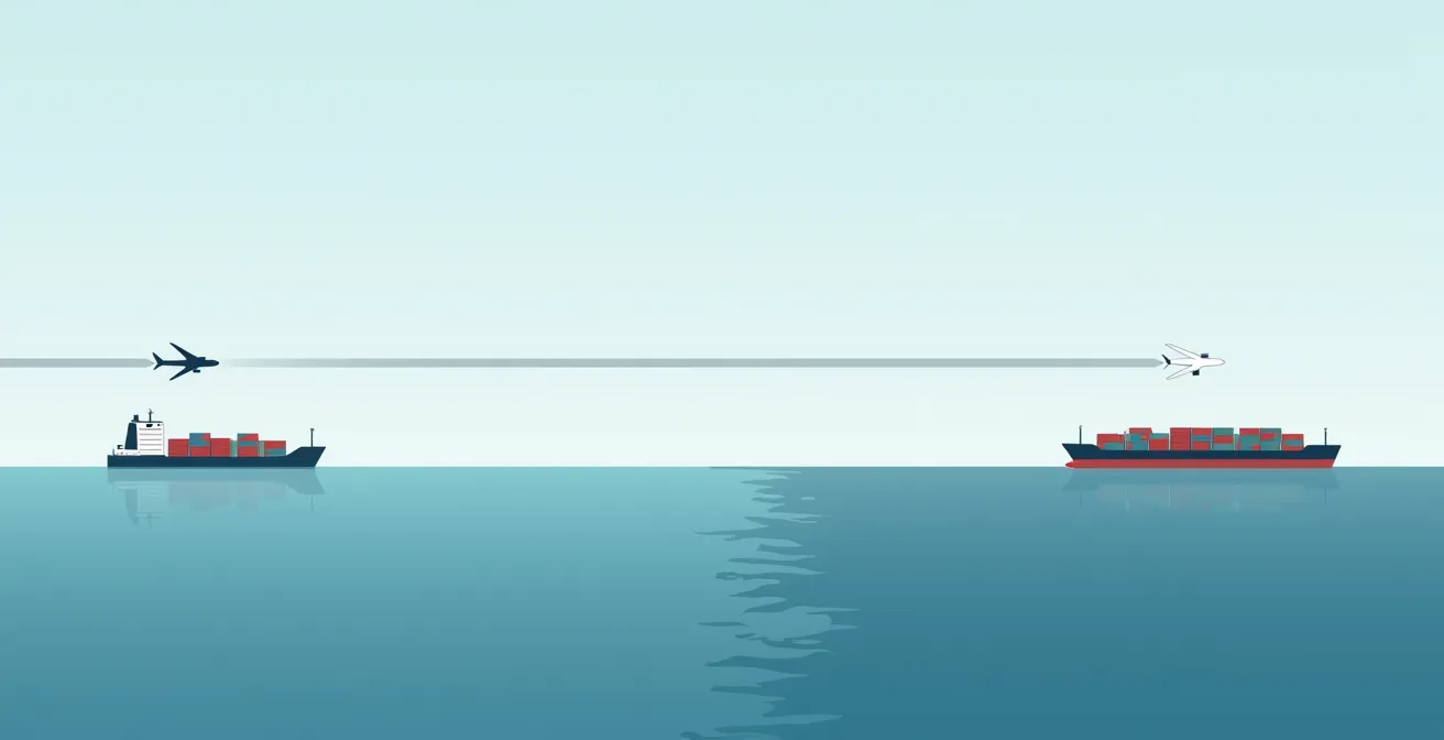 Infographie visuelle montrant l'impact carbone du transport maritime versus aérien pour le bambou