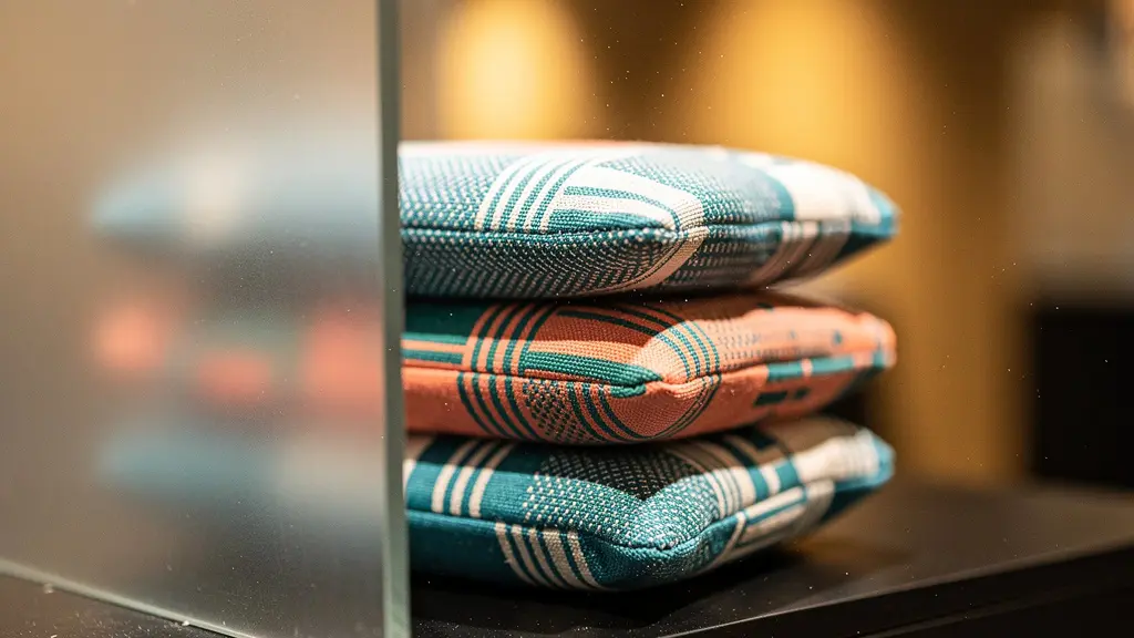 Goodies colorés posés sur un comptoir de stand professionnel, partiellement cachés derrière une paroi, suggérant la rareté et la valeur conditionnelle