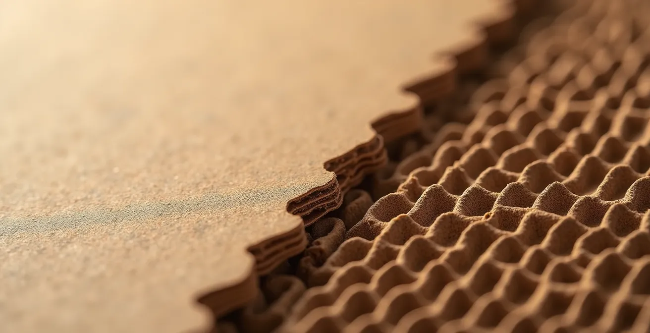 Vue macro des textures de carton compact et ondulé côte à côte