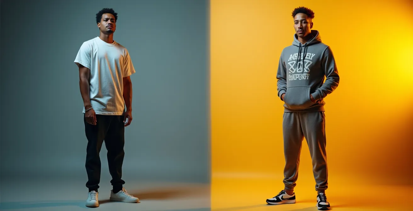 Équipe de street marketing en tenues tendance athleisure avec branding subtil