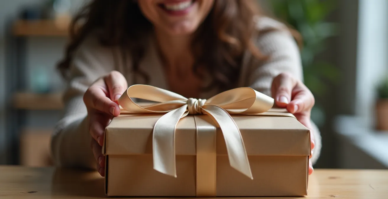 Moment d'ouverture d'un coffret cadeau premium avec packaging sur-mesure
