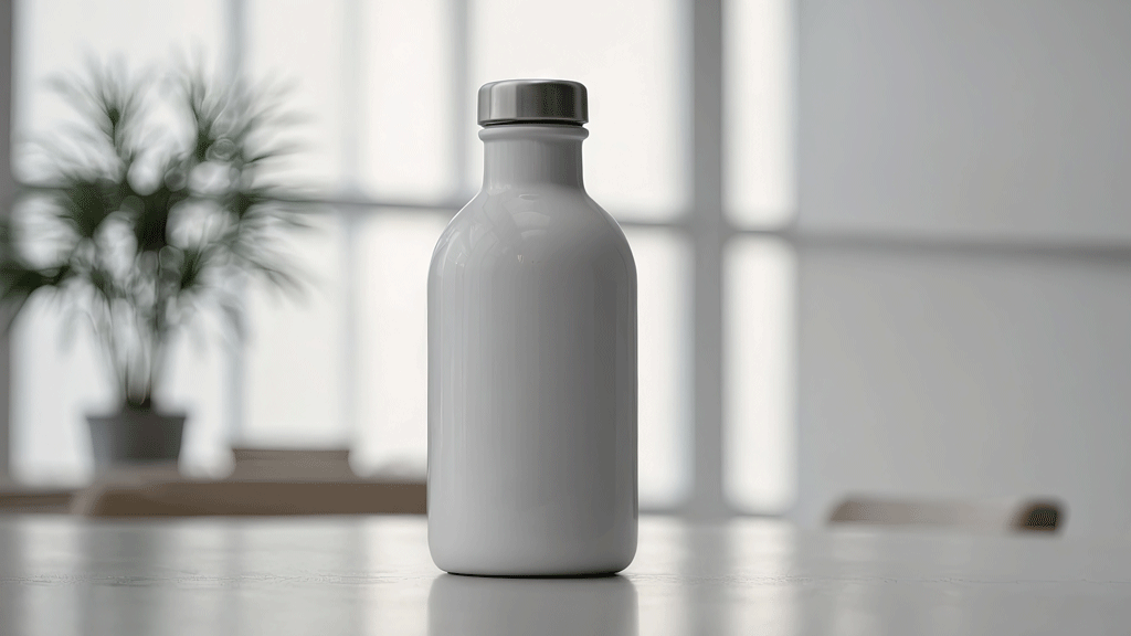 Gourde personnalisée objet publicitaire sur bureau professionnel suisse