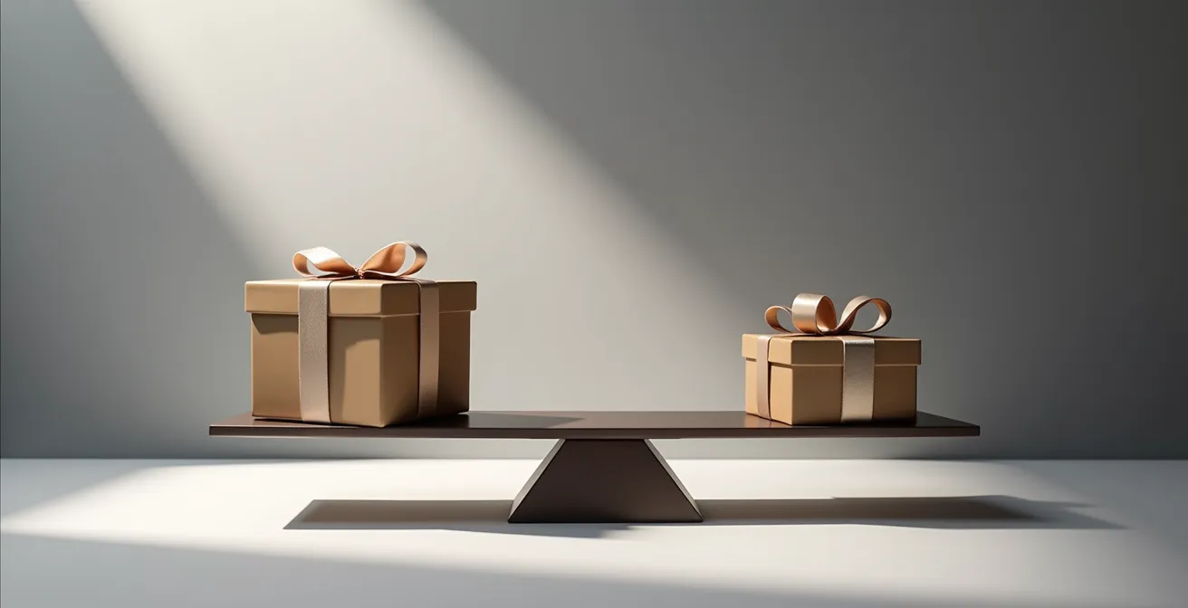 Graphique conceptuel montrant différents niveaux de budget cadeau selon l'importance stratégique
