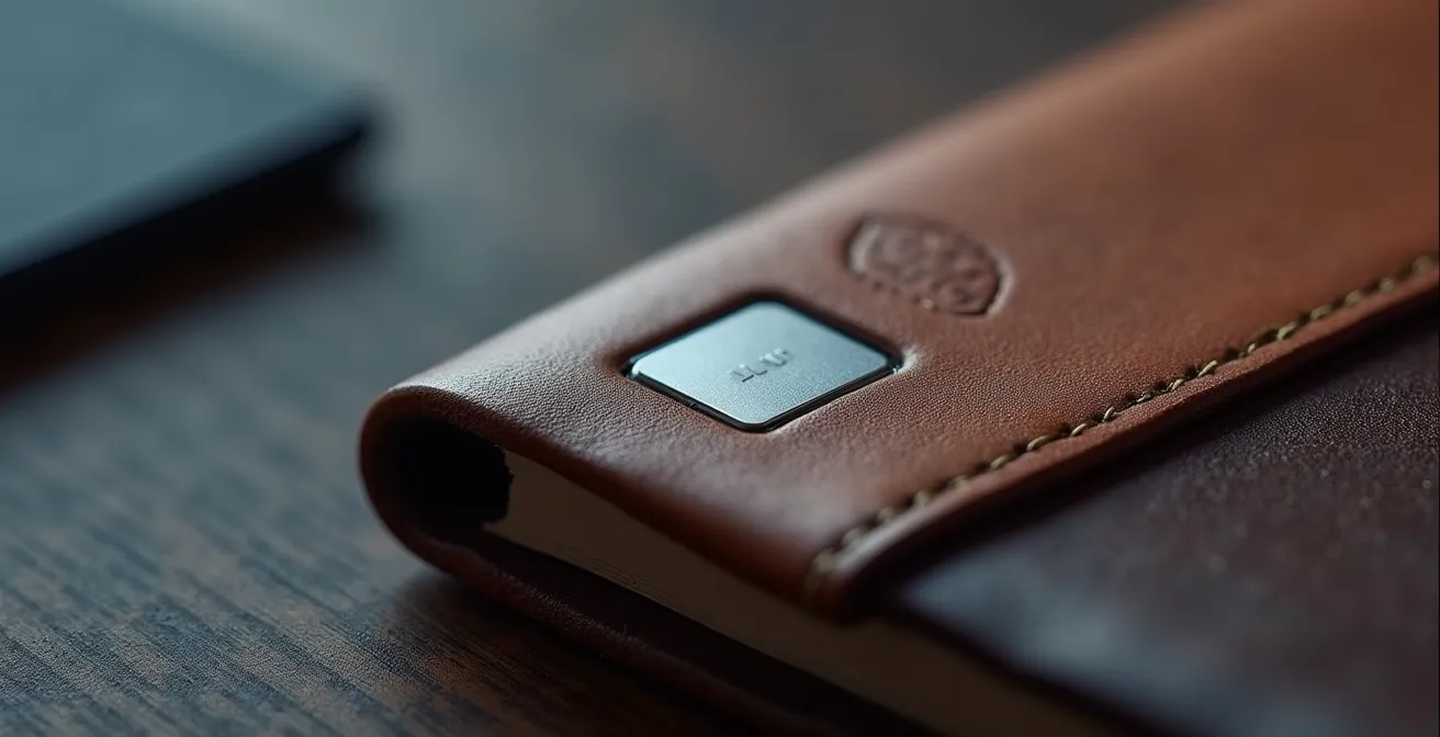 Objet promotionnel connecté avec puce NFC intégrée dans un environnement moderne