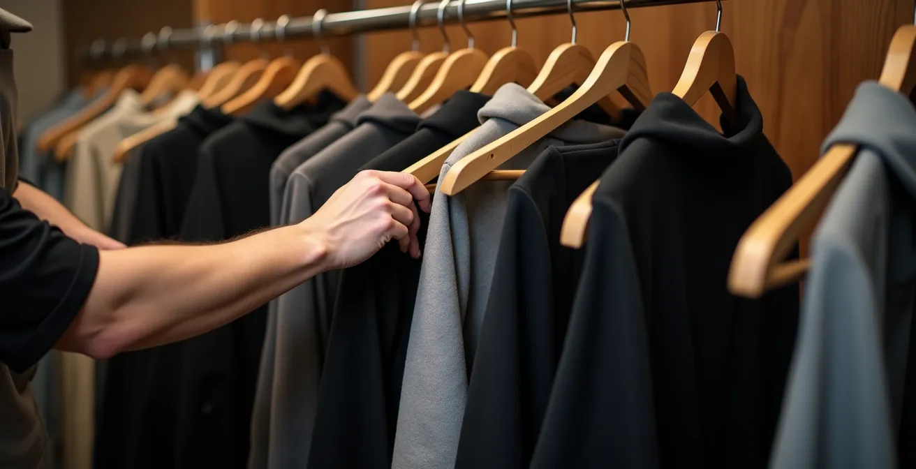 Vestiaire professionnel avec tabliers organisés par couleur et taille