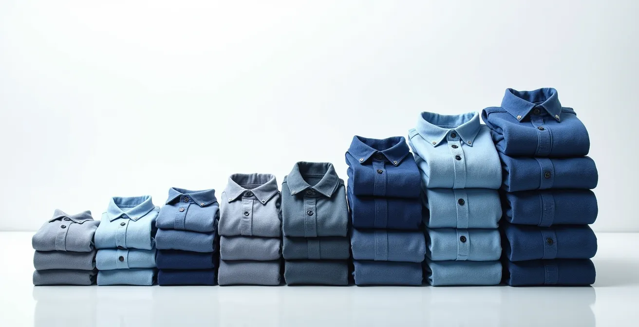 Représentation visuelle de la distribution statistique des tailles de vêtements dans une entreprise