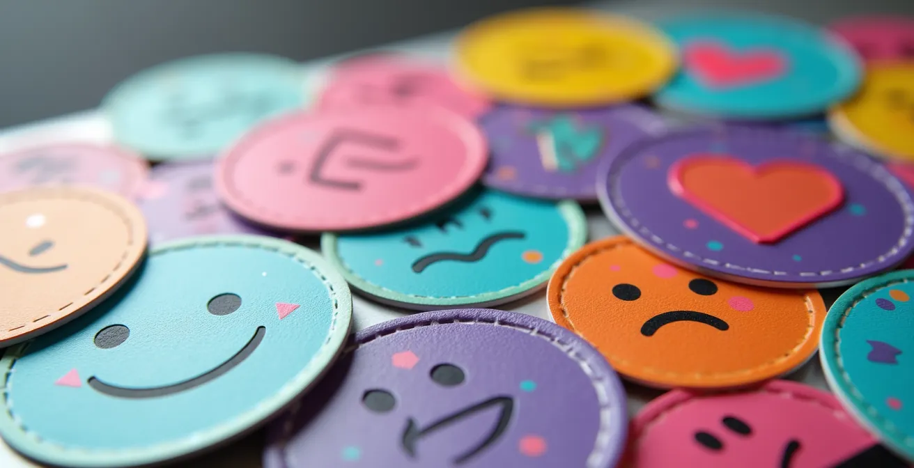 Collection de stickers colorés avec designs humoristiques et géométriques