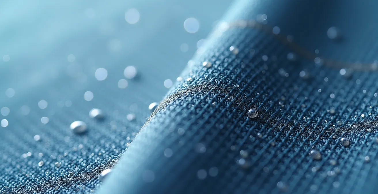 Vue macro de la texture d'un tissu polycoton montrant la trame serrée et résistante